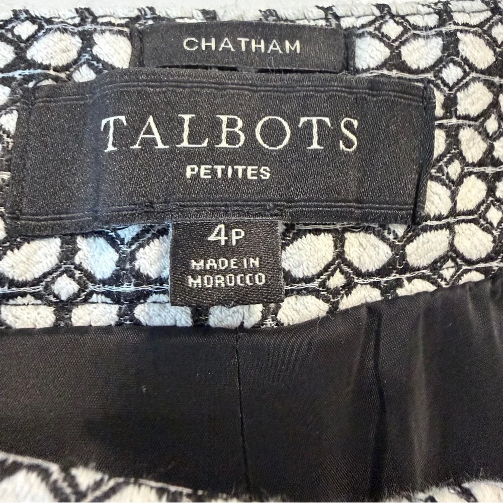 Talbots Chatham Ankle Women's Black White‎ Geometric Pants Size 4P
